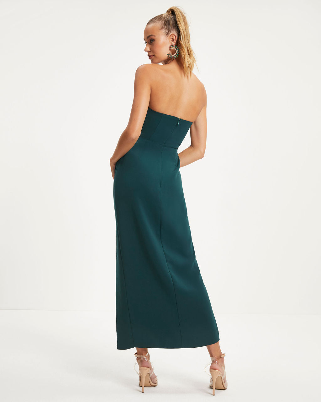 Love And Prosperity Strapless Side Slit Maxi Dress - Hunter Green