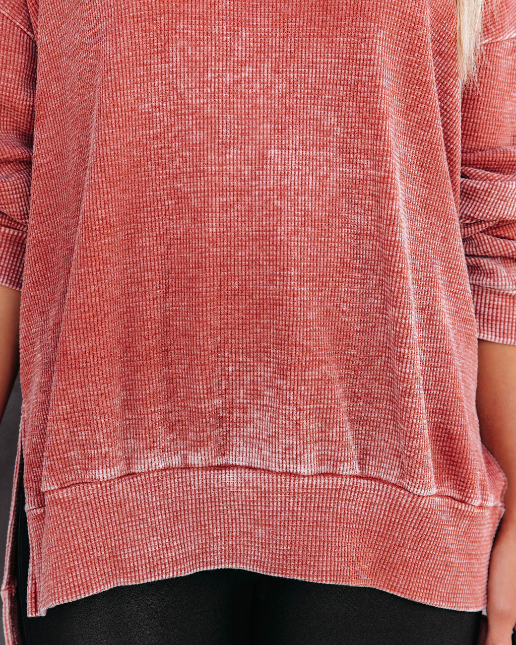 Tahoe Bound Waffle Knit Long Sleeve Top - Rust