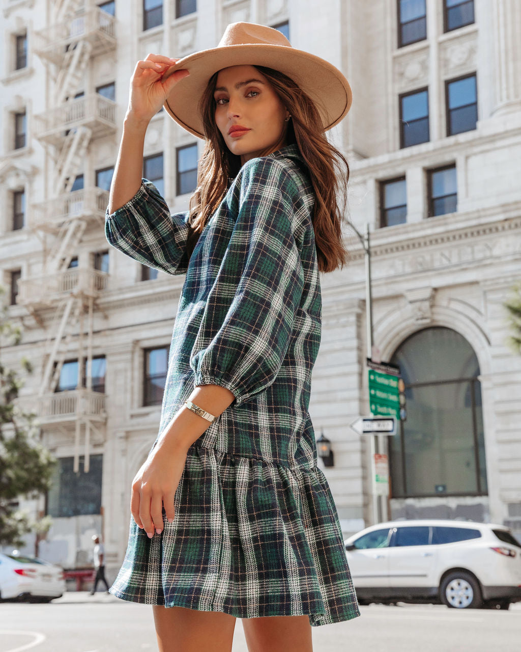 Ivy League Club Pocketed Plaid Mini Dress