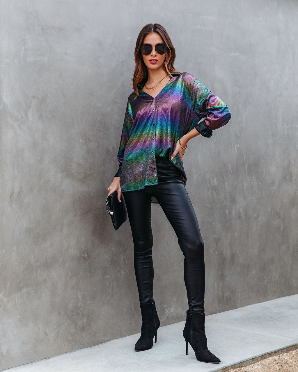 Modern Day Disco Iridescent Button Down Top