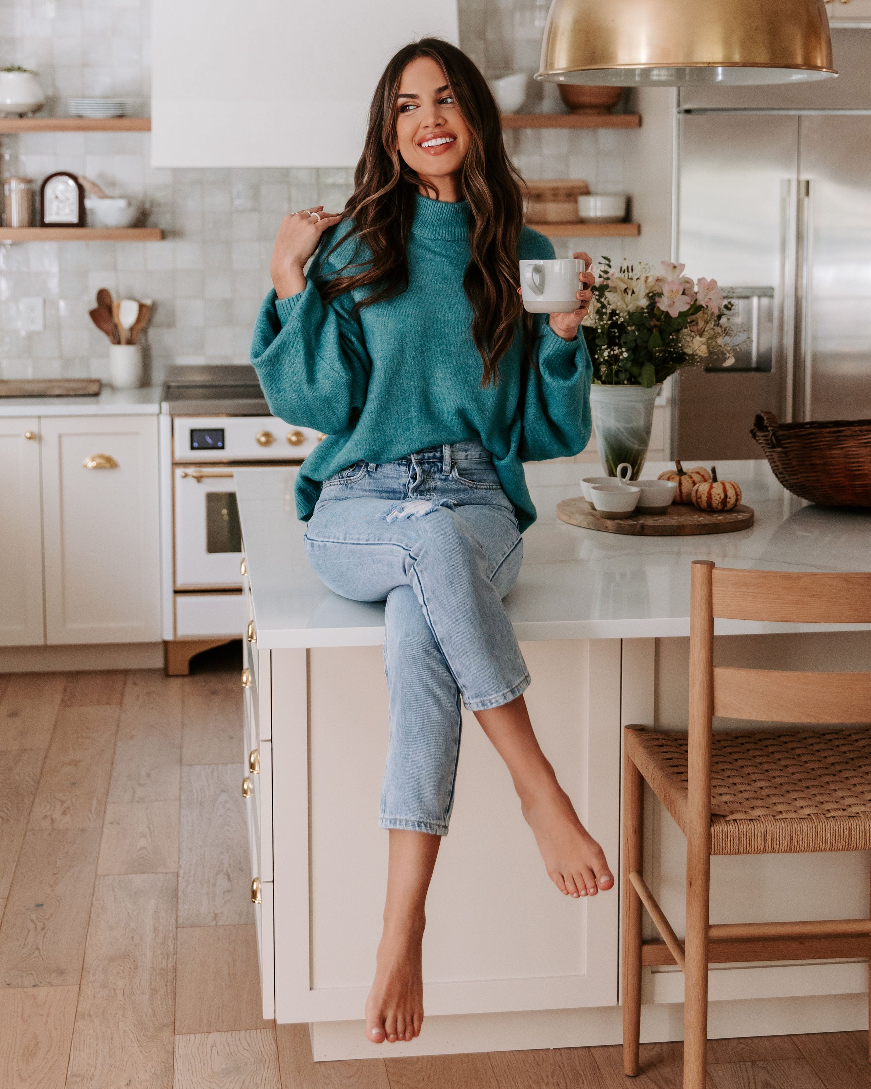 Annika Knit Mock Neck Pullover Sweater - Teal