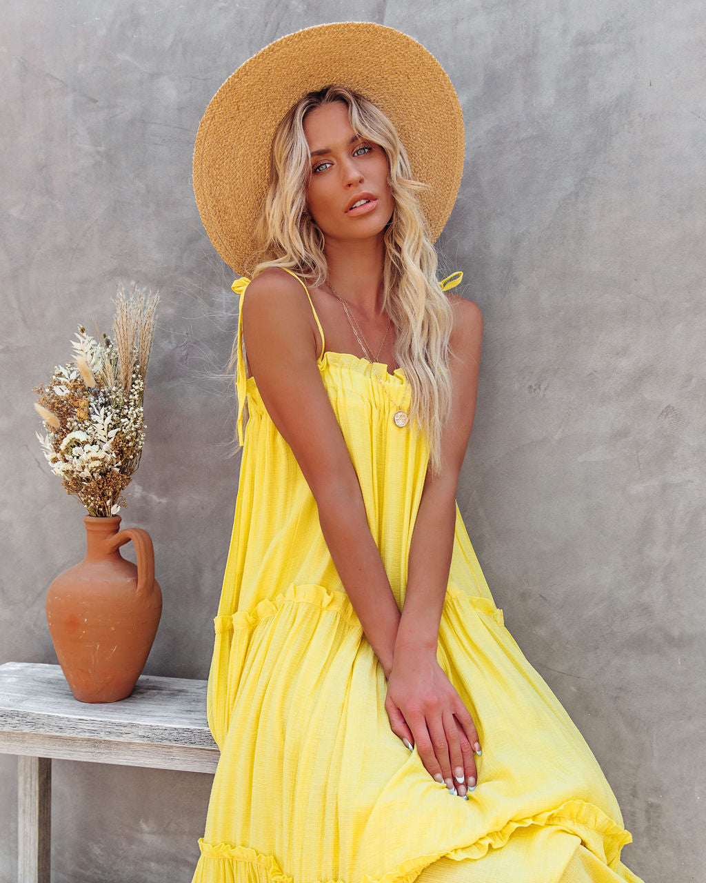 Catch The Sun Tiered Midi Dress - Lemon - FINAL SALE