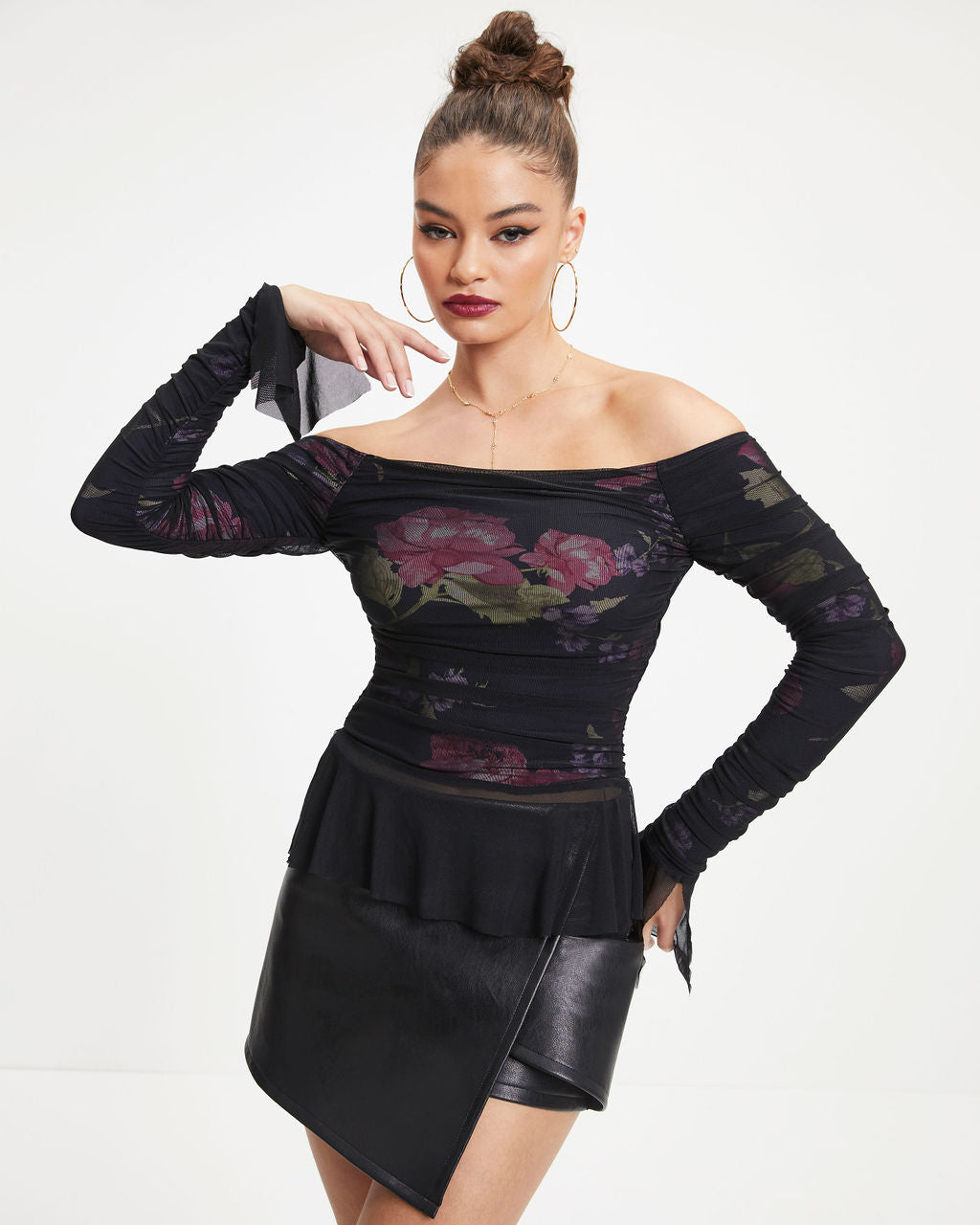 Keep A Secret Sheer Floral Off The Shoulder Top - Black