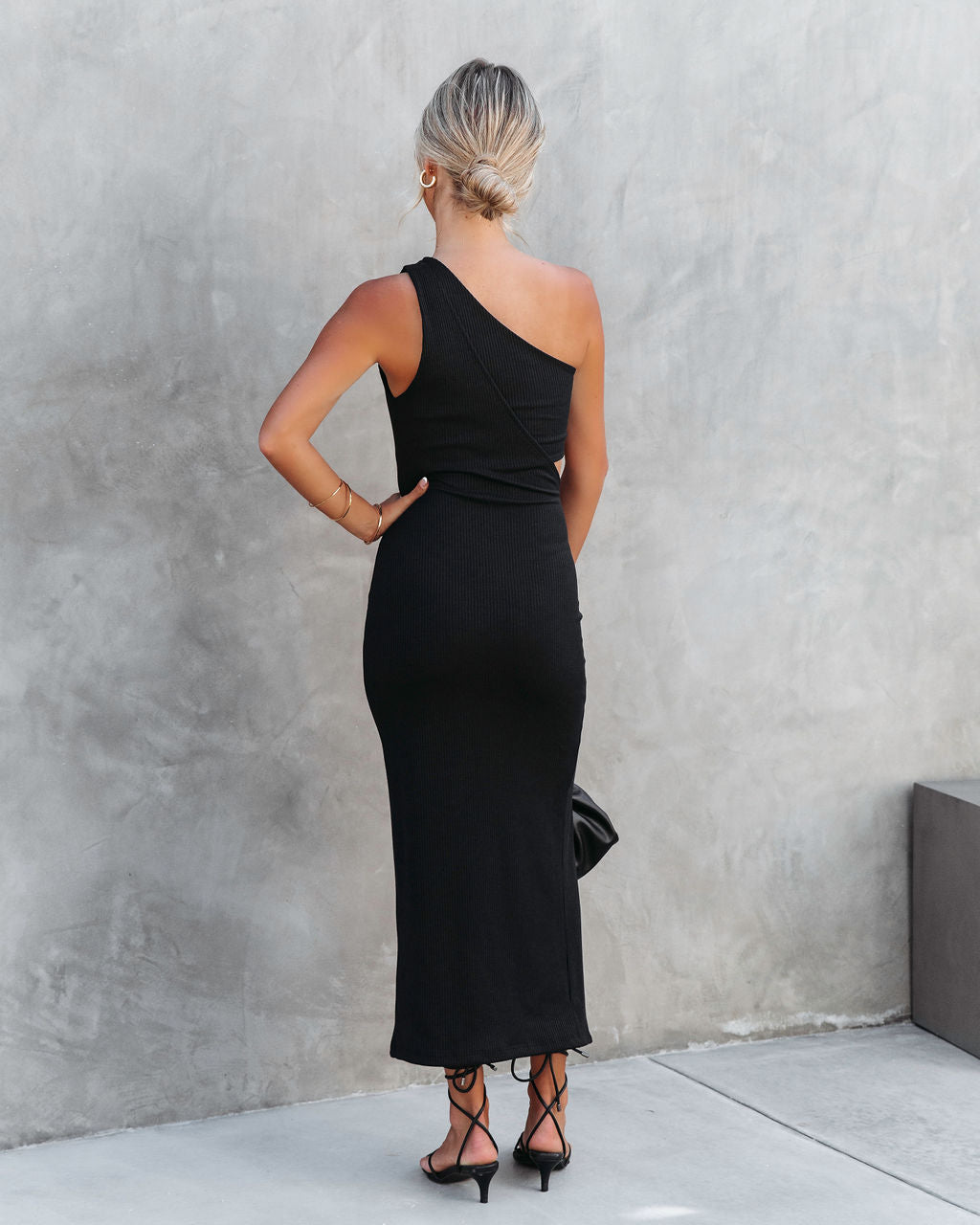 Drop Dead Babe One Shoulder Cutout Midi Dress - Black