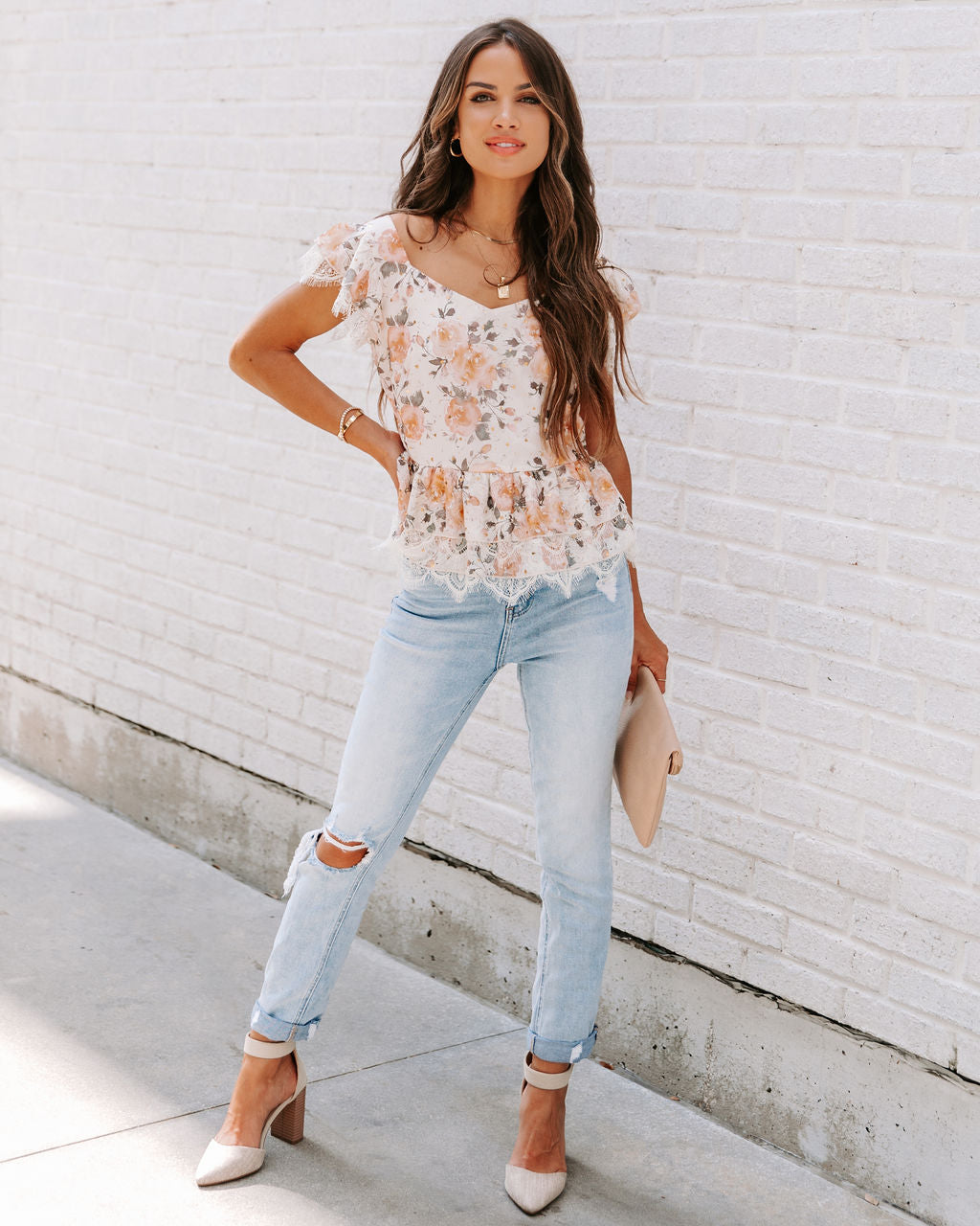 Good Manners Lace Floral Peplum Top - SALE