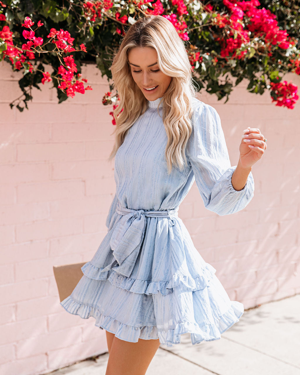 Krueger Textured Ruffle Dress - Powder Blue - FINAL SALE
