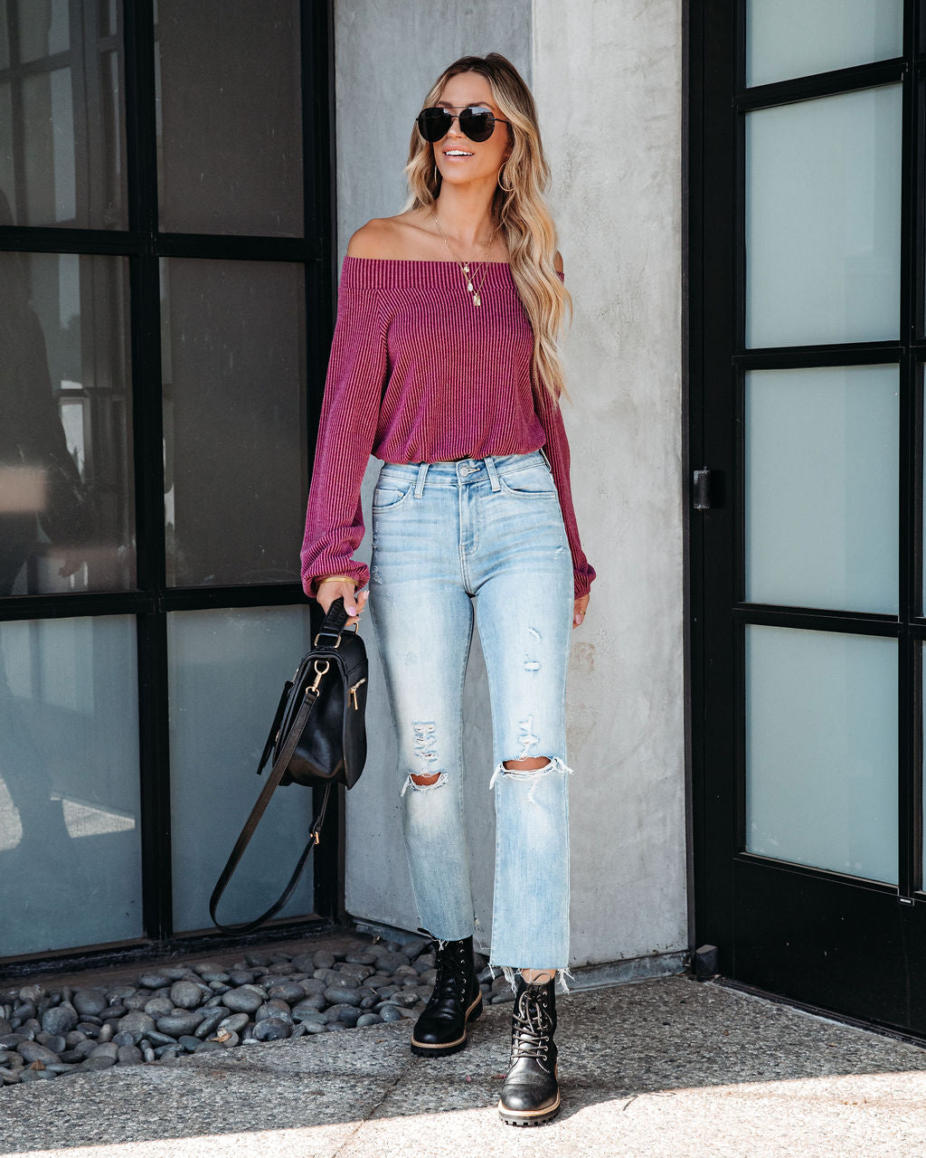 Indiana Ribbed Boat Neck Crop Top - Burgundy