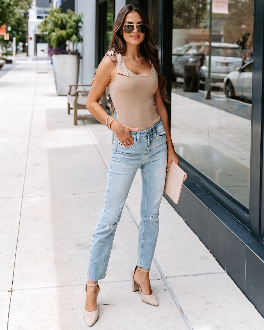 Grace Knit Shoulder Tie Top - Mocha - SALE