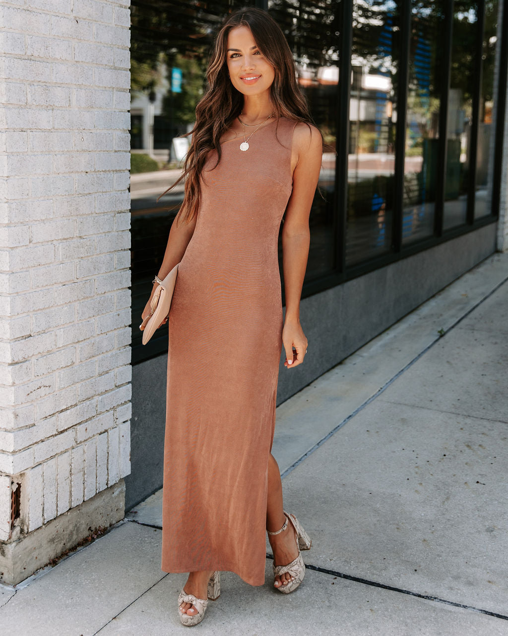 She Is Sensational One Shoulder Midi Dress - Mocha