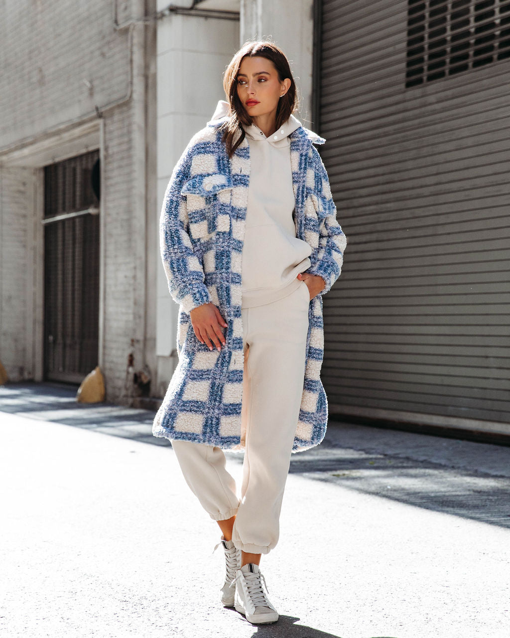 Boston Get Away Pocketed Plaid Teddy Coat