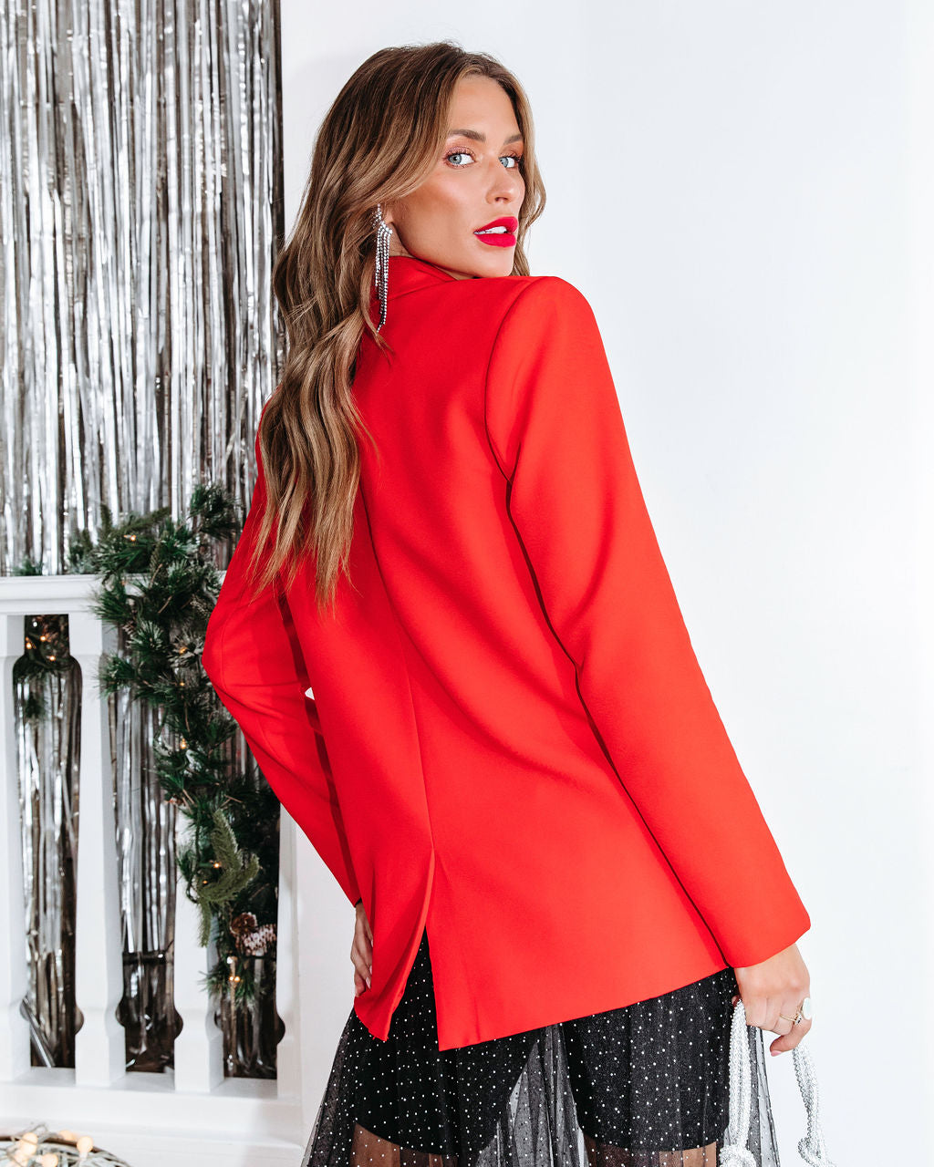 Makayla Pocketed Blazer - Red