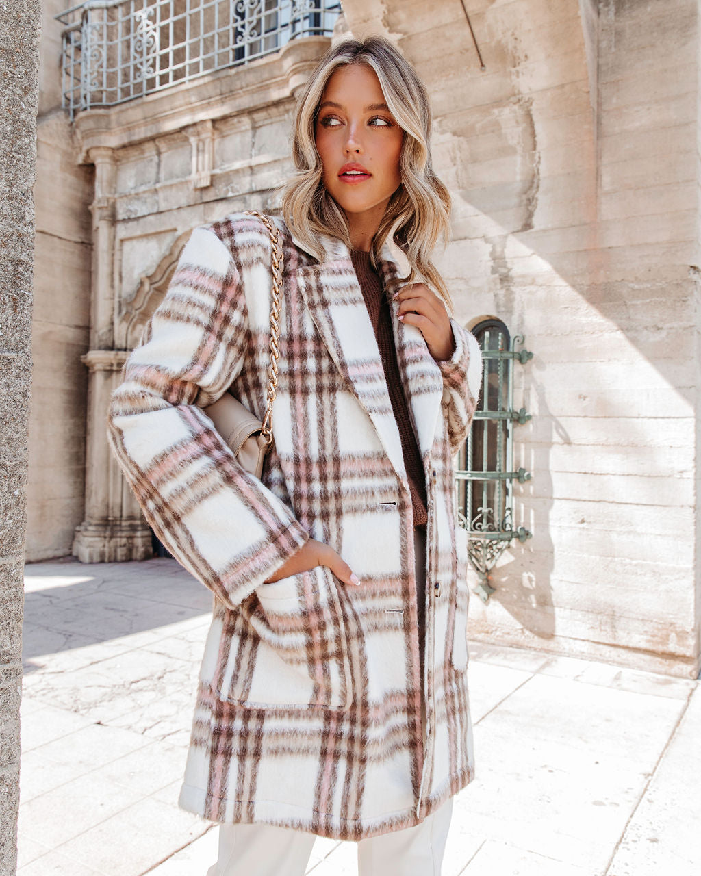 Mind Your Business Pocketed Plaid Coat