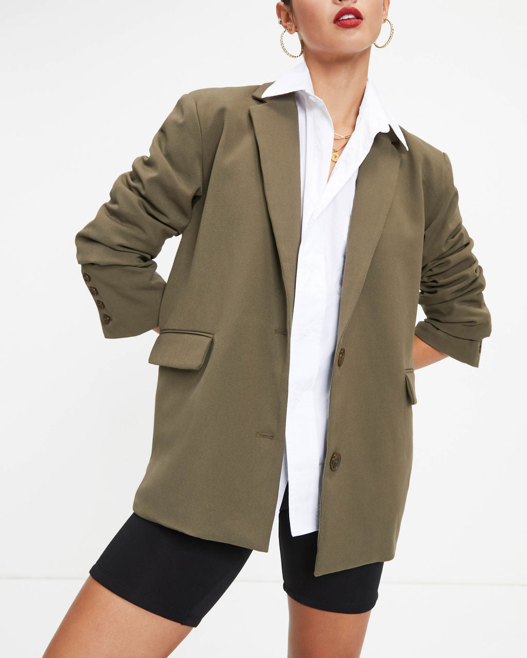 She Knows It All Pocketed Blazer - Olive