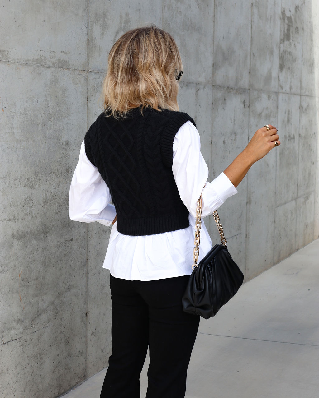 Carmine Contrast Knit Top - Black