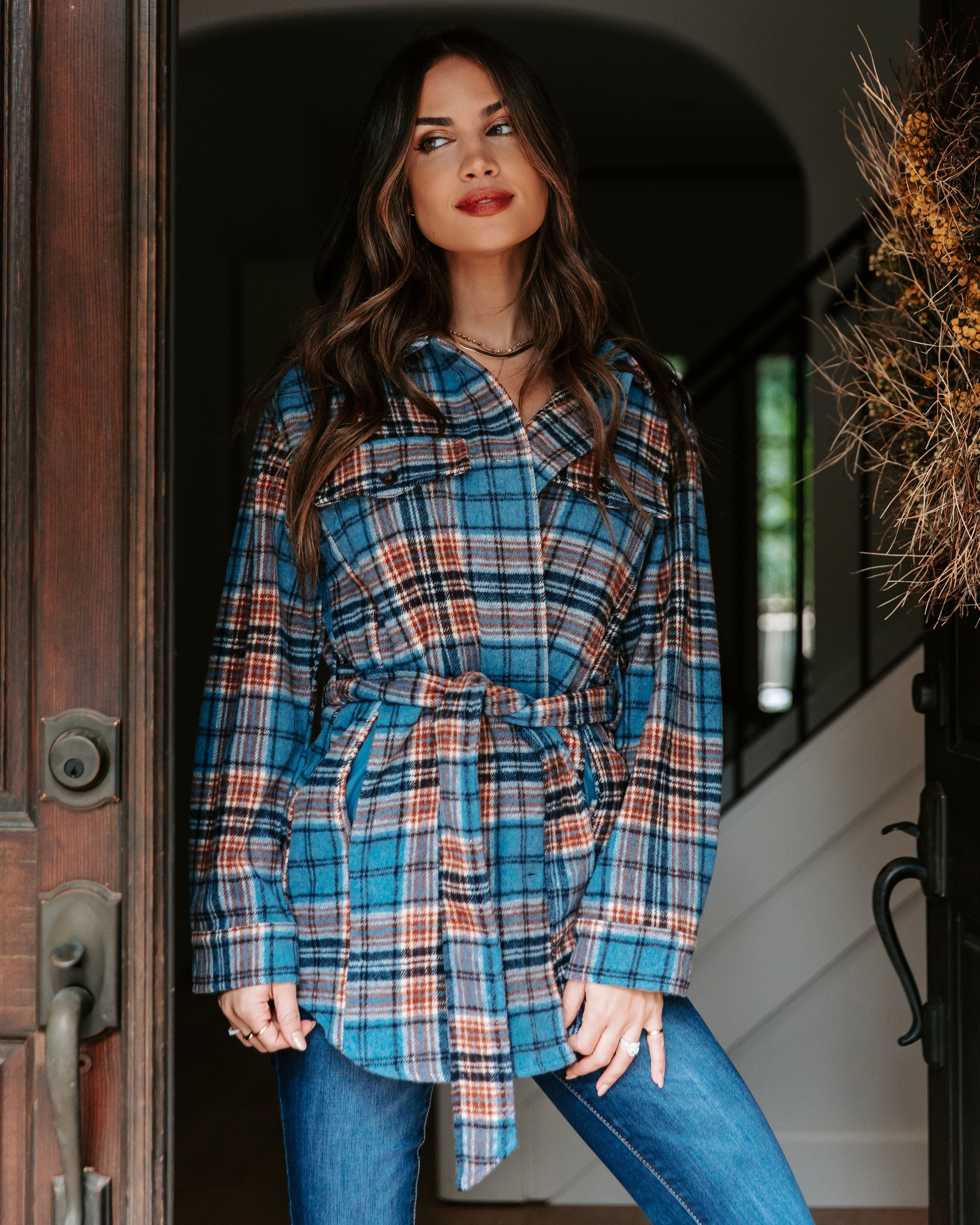 Becks Pocketed Plaid Coat