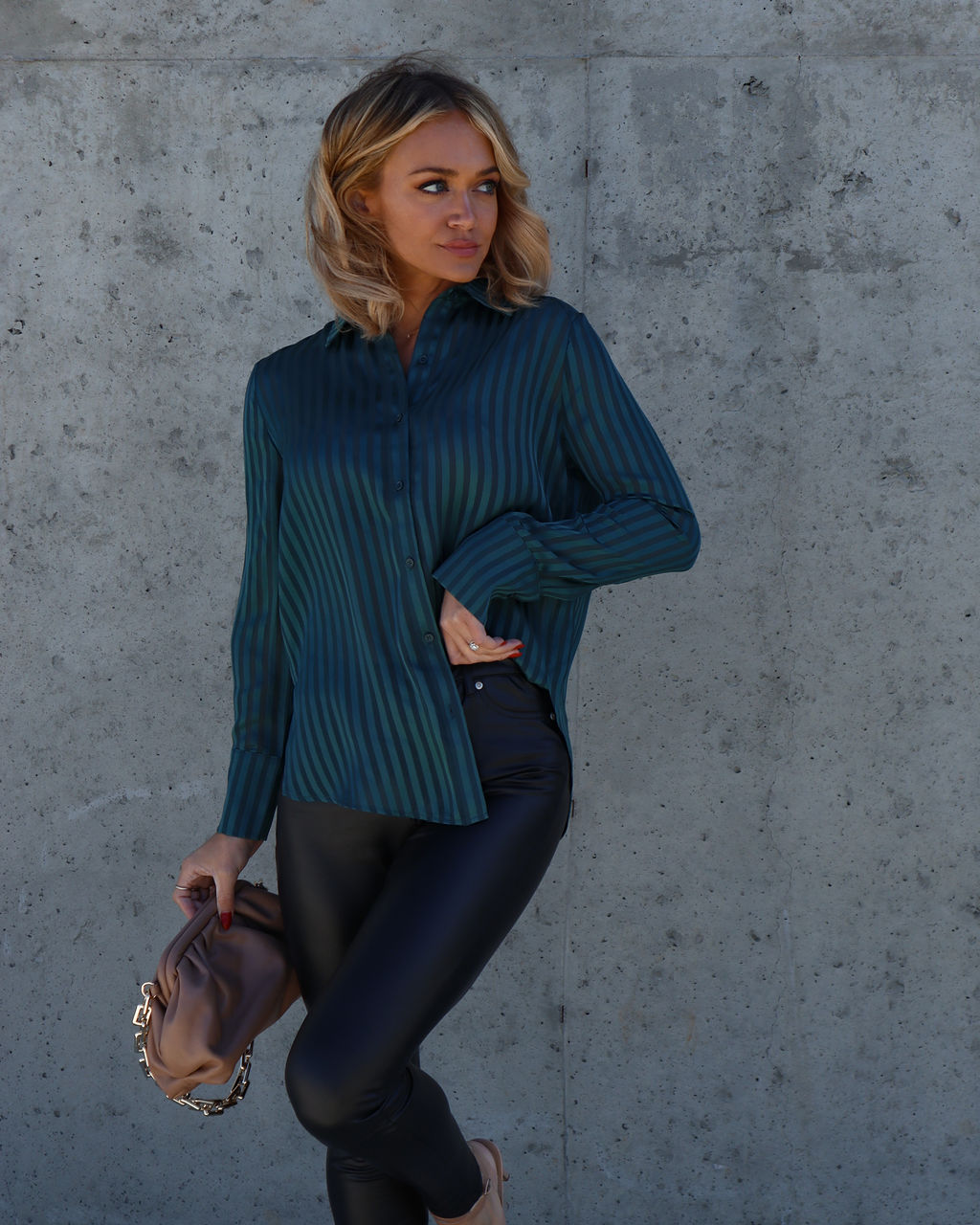 True Happiness Stripe Button Down Top - Pine