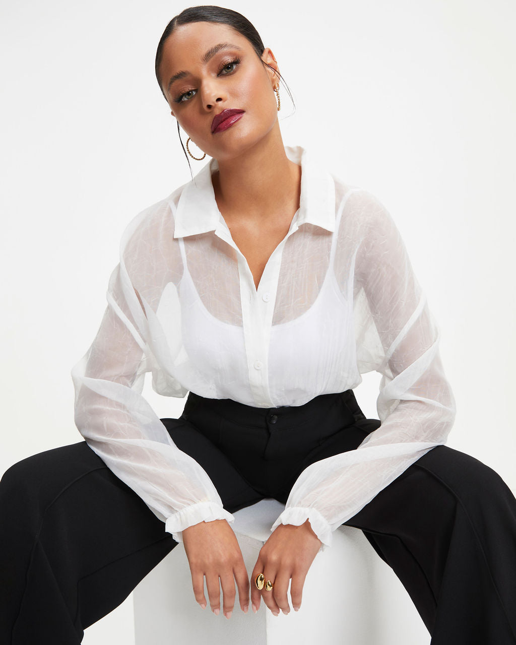 Oh Hey Lucy Organza Button Down Top - White