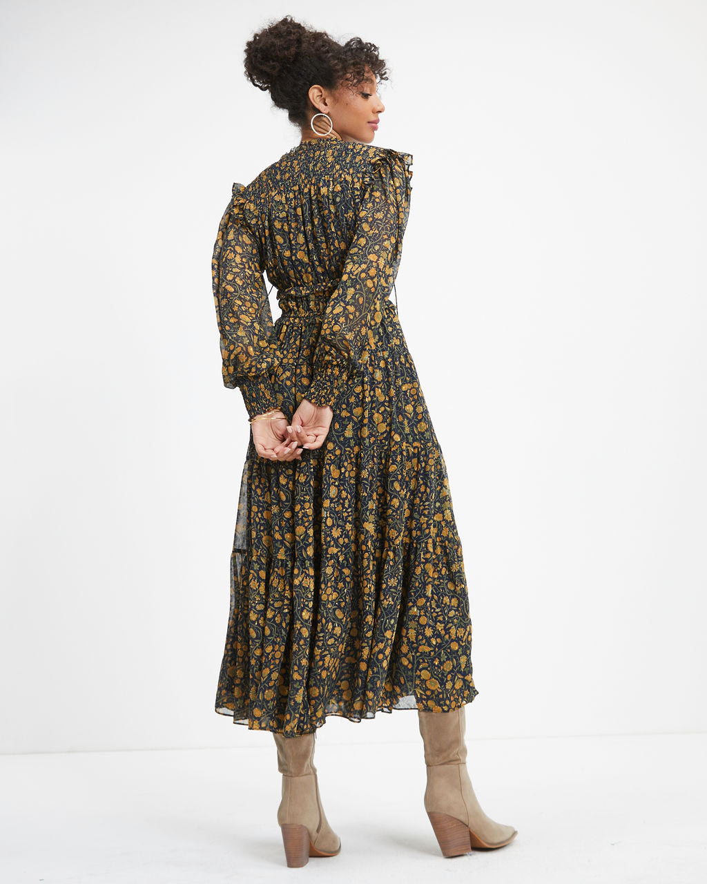 Wishing And Hoping Floral Chiffon Midi Dress