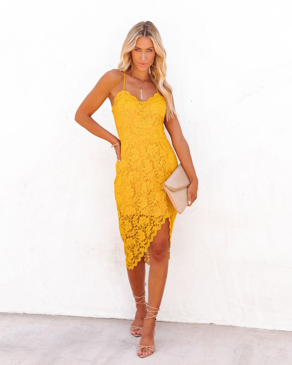 Flamenco In Marbella Lace Midi Dress - Marigold - SALE