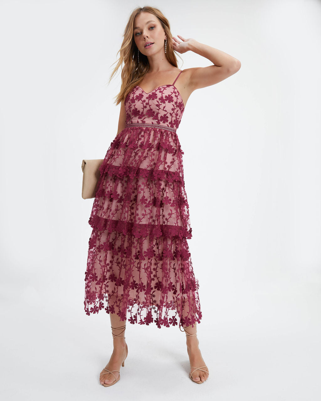 Pascal Tiered Crochet Lace Midi Dress - Wine - FINAL SALE