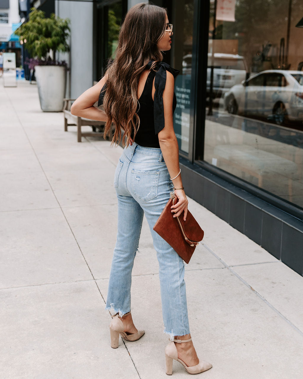 Grace Knit Shoulder Tie Top - Black - SALE