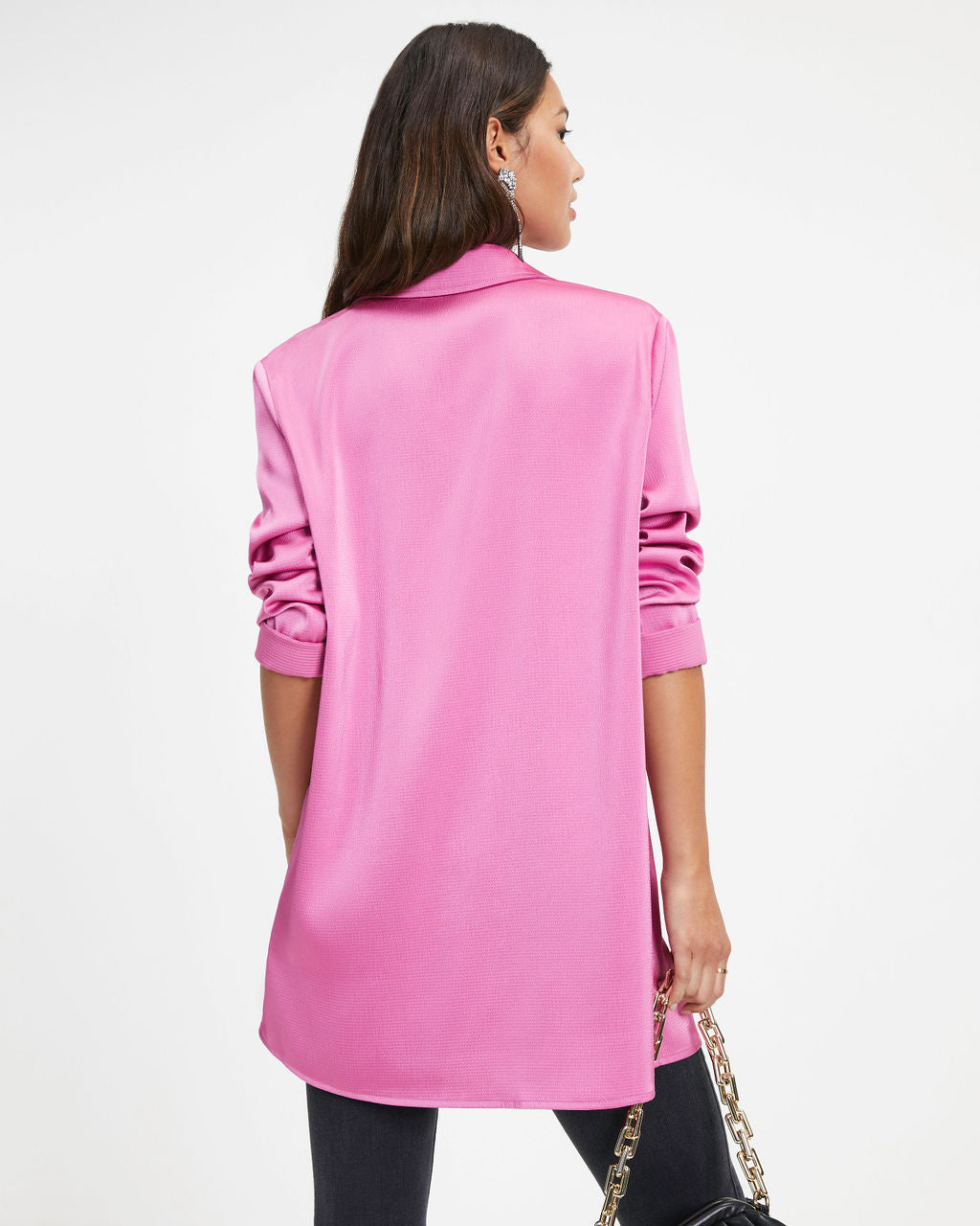Polished Gal Satin Button Up Top - Rose