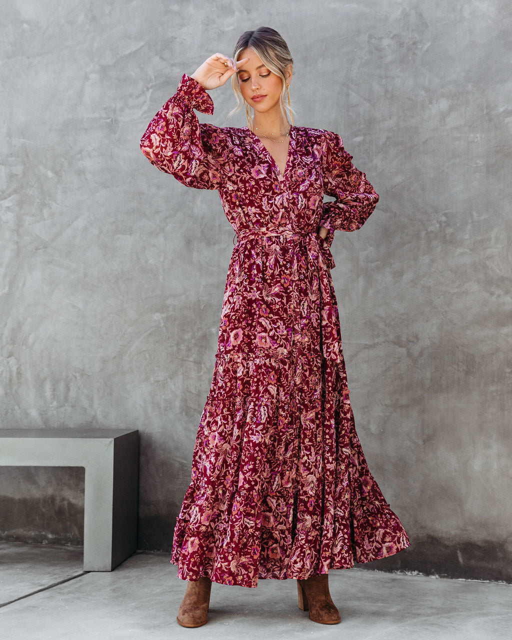 Plenty To Celebrate Floral Metallic Tiered Maxi Dress
