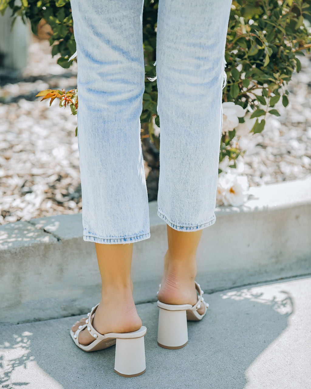 Aimee Studded Block Heeled Sandal - Beige - FINAL SALE