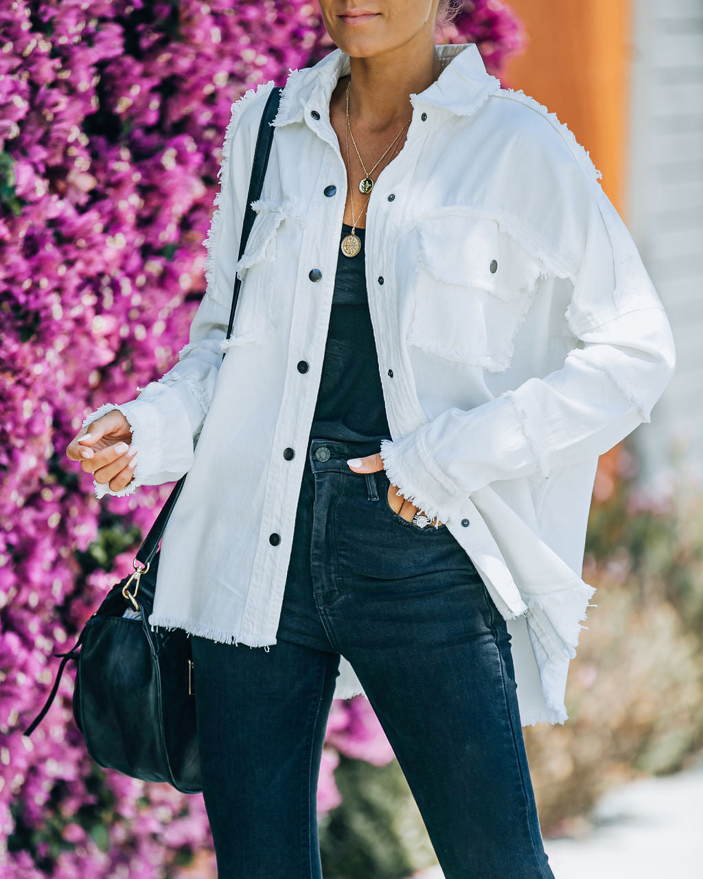 Cotton Rock & Roll Frayed Utility Jacket - White - SALE