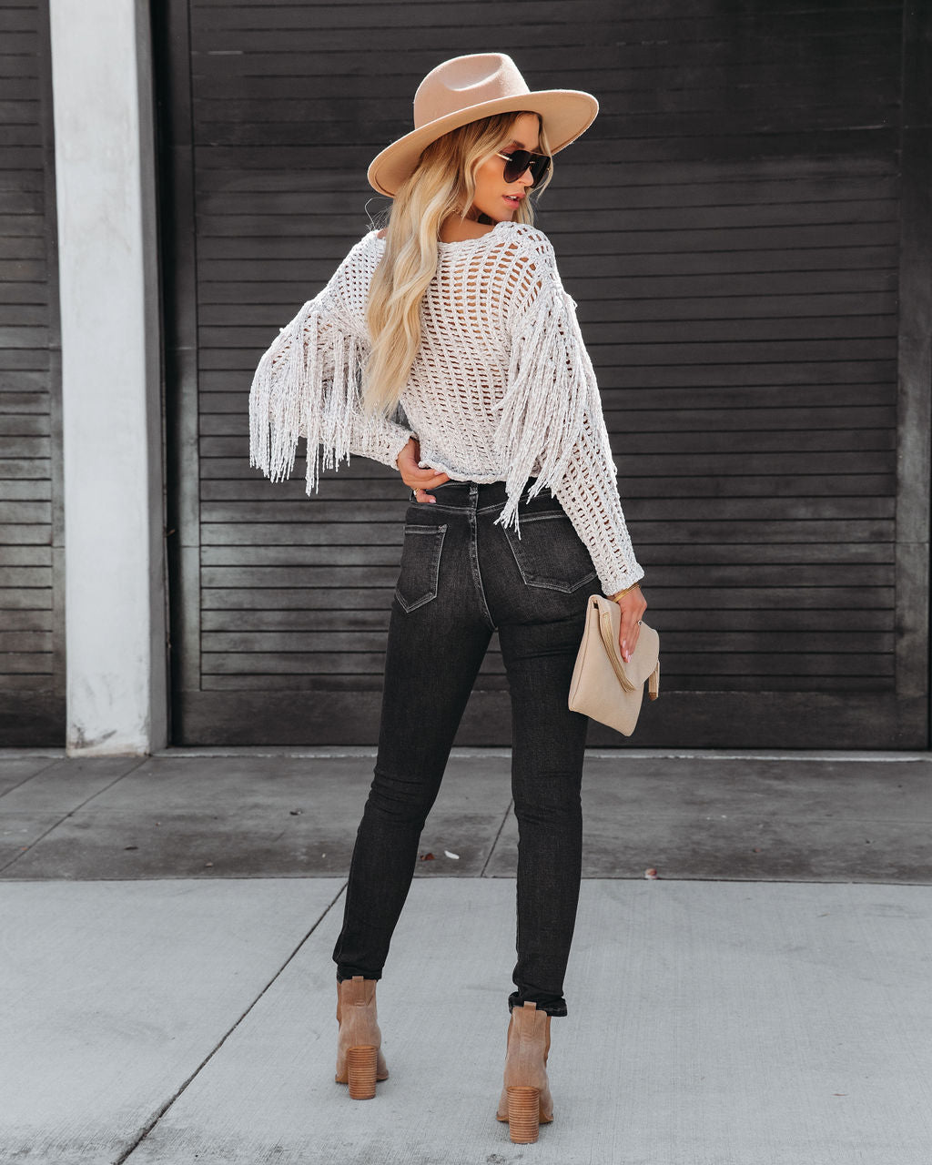 Sparrow Fringe Chenille Pullover Sweater - Taupe - SALE