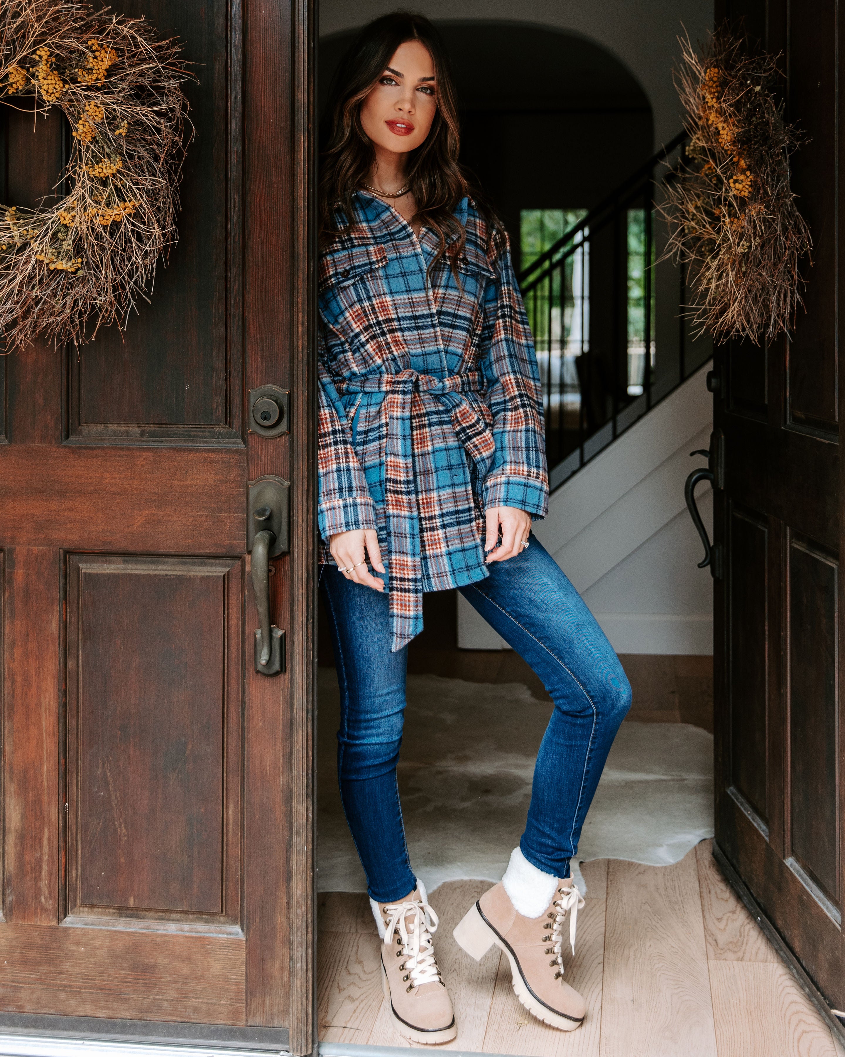 Becks Pocketed Plaid Coat
