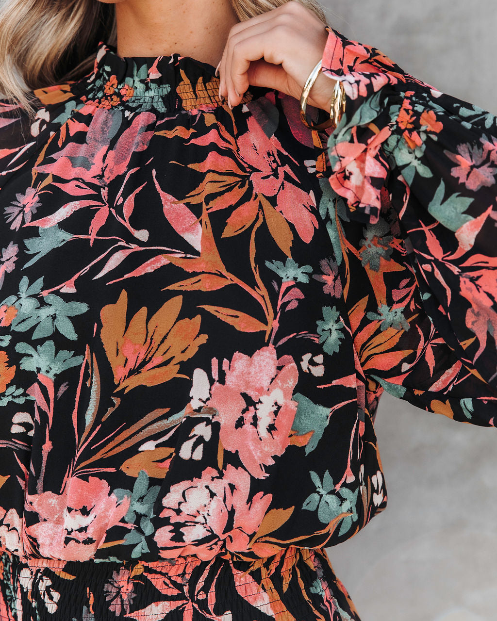 Living Grace Floral Smocked Mini Dress