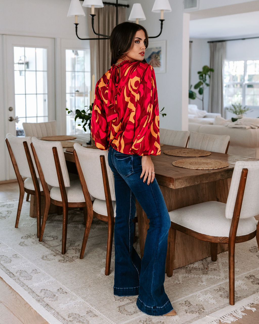 Taking It Back Printed Balloon Sleeve Top