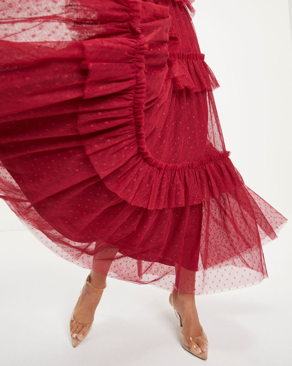 Love Is All We Need Tiered Tulle Maxi Dress - Red