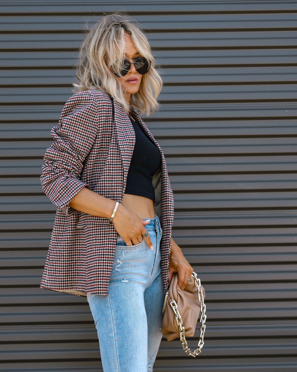 Daily News Plaid Pocketed Blazer