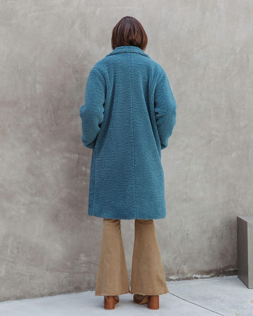 Of The Essence Pocketed Teddy Coat - Dusty Teal