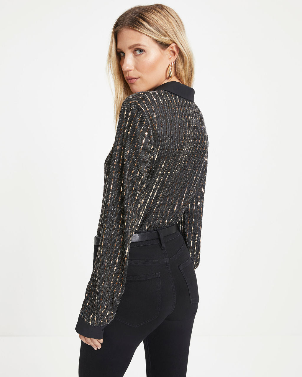 Girl Boss Glam Metallic Button Down Top