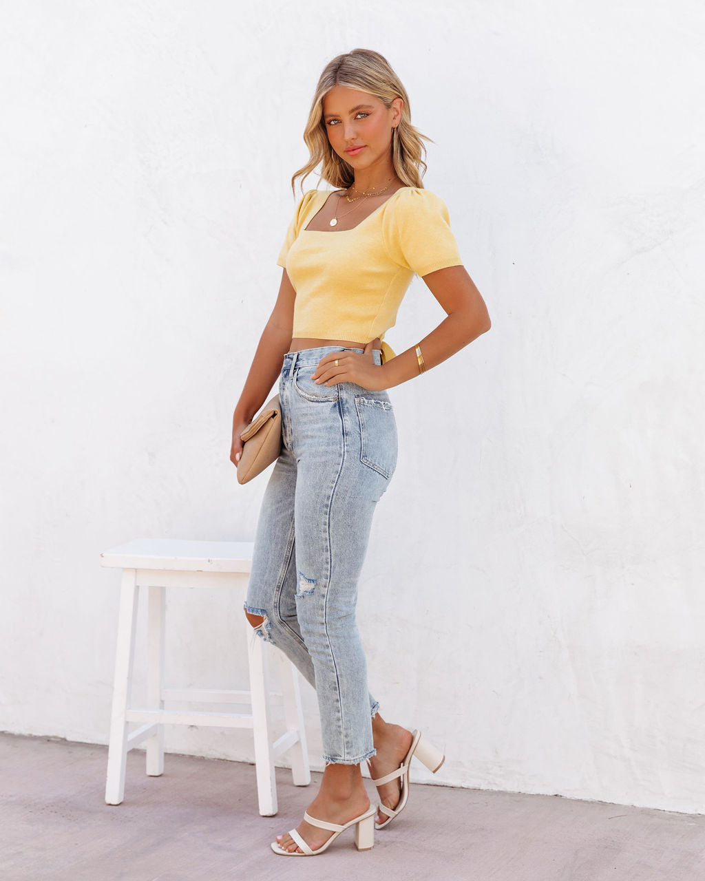 Thalie Knit Crop Top - Yellow - FINAL SALE