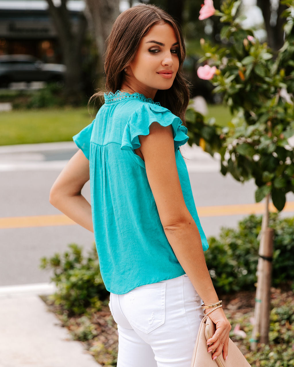 Levine Embroidered Babydoll Top - Light Teal - FINAL SALE