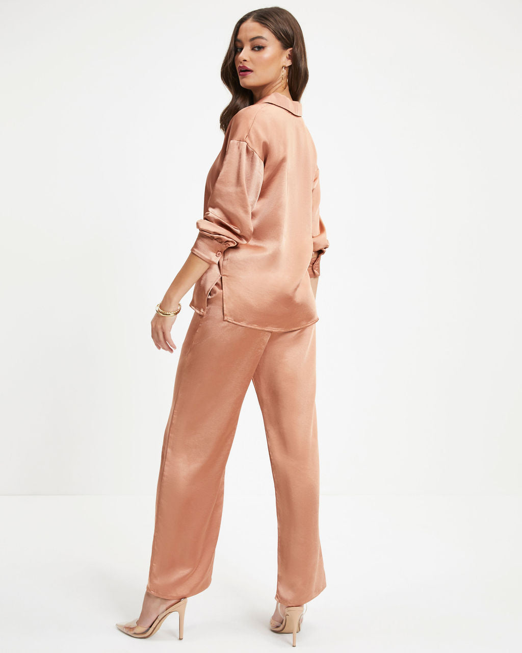 Between The Sheets Satin Button Down Top - Dusty Copper