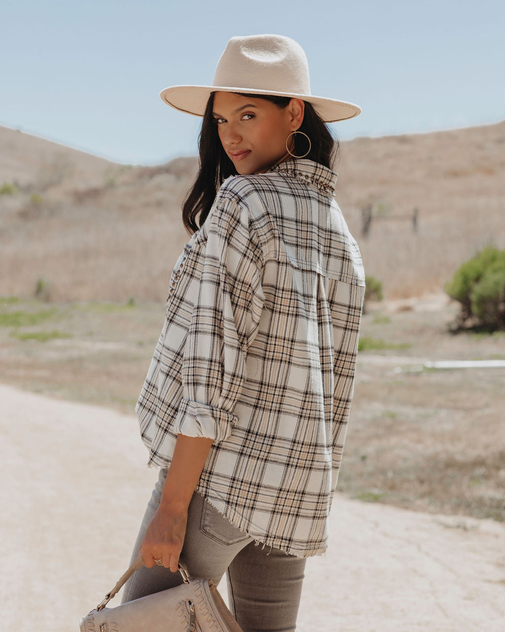 Nicolas Cotton Plaid Studded Button Down Top - SALE