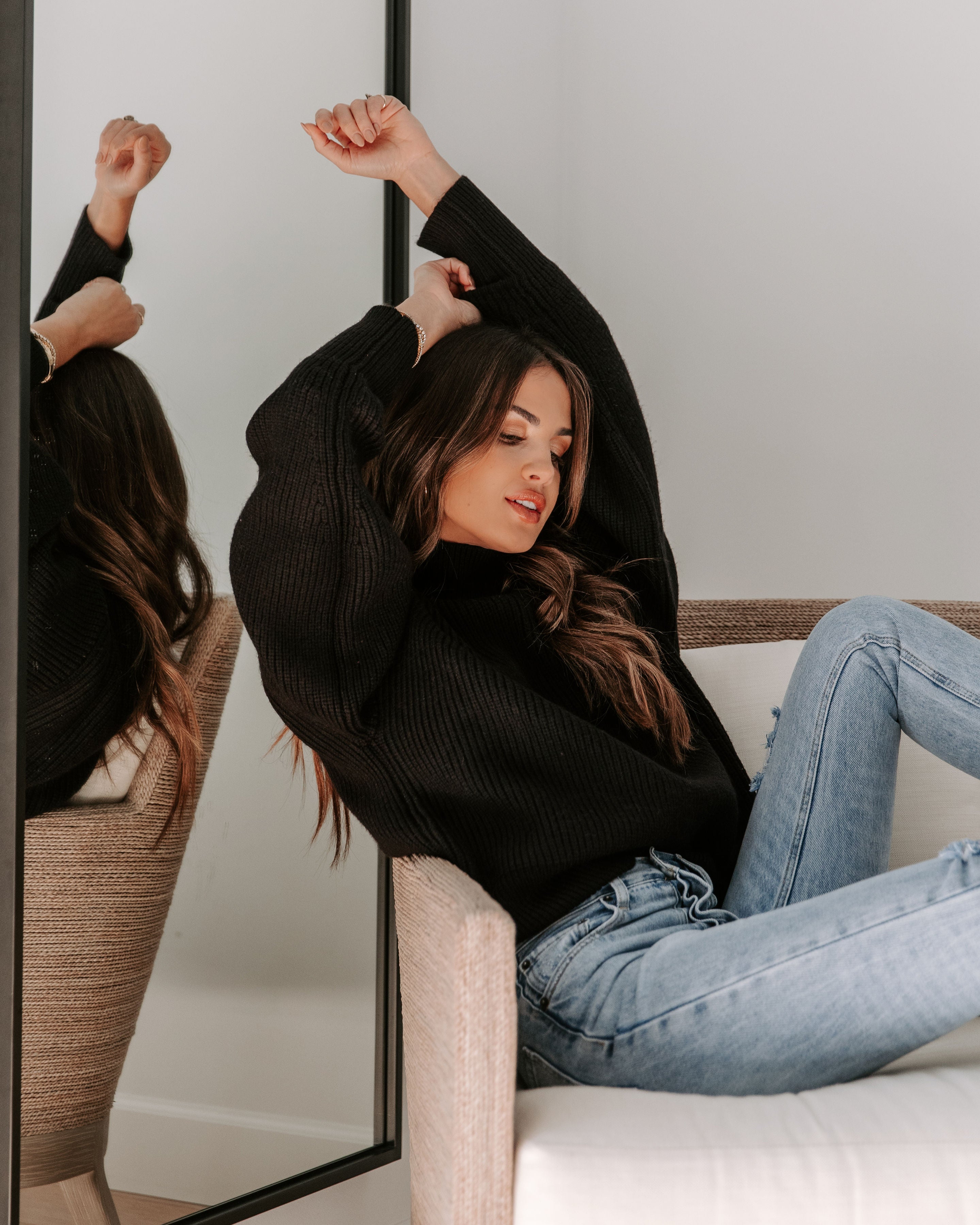 Khloe Knit Mock Neck Pullover Sweater - Black