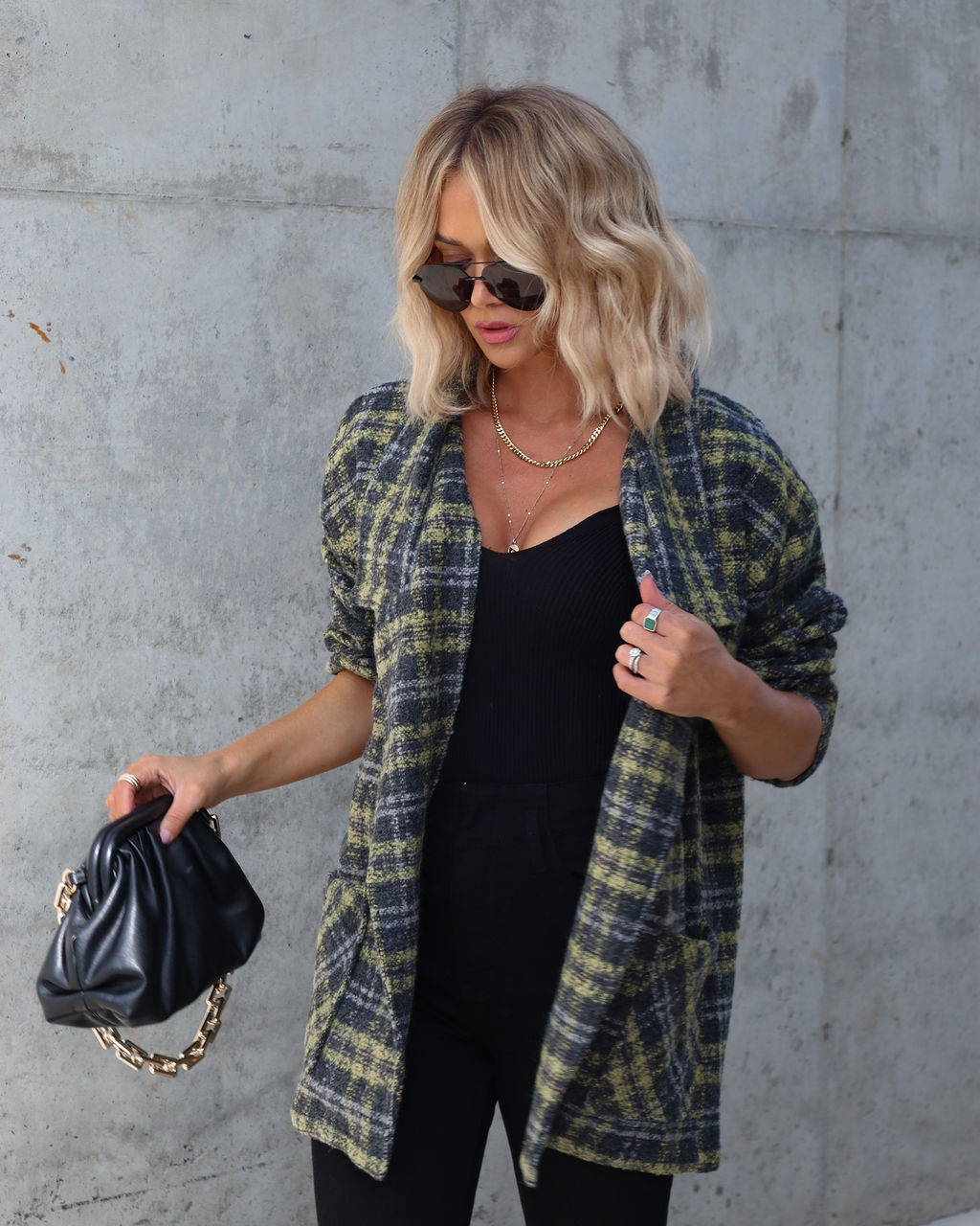 Please Stand Up Pocketed Plaid Coat