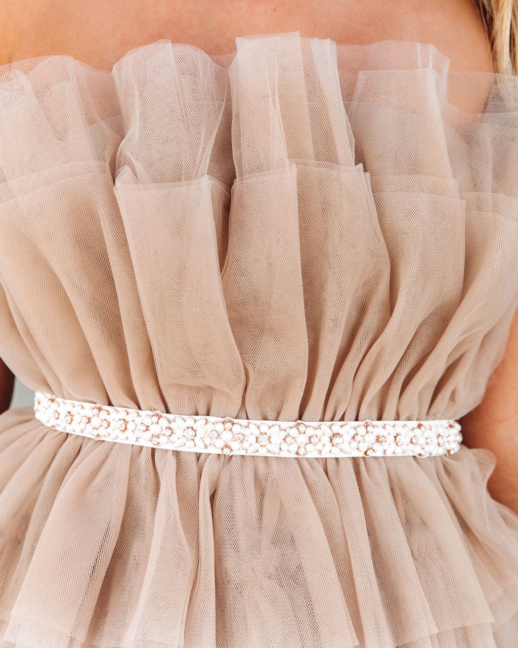 Lille Strapless Tulle Mini Dress - Mocha