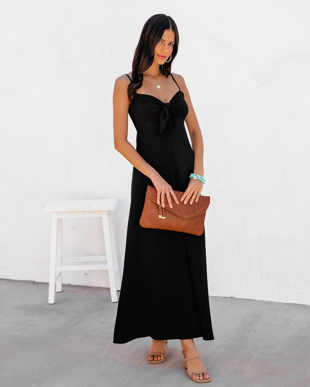 Eladoria Front Tie Maxi Dress - Black - FINAL SALE