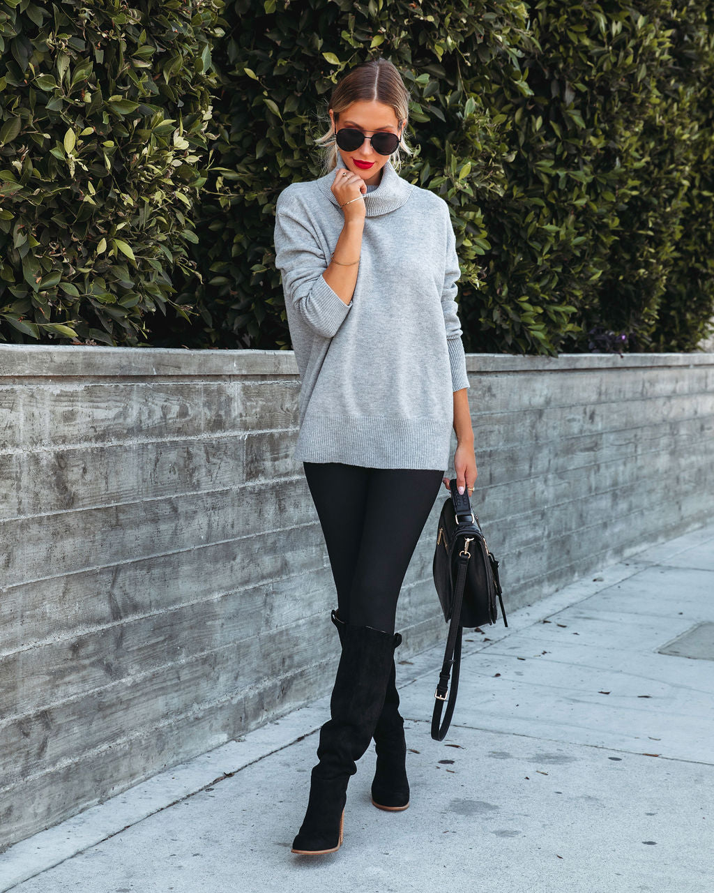 Faith Turtleneck Knit Sweater - Heather Grey