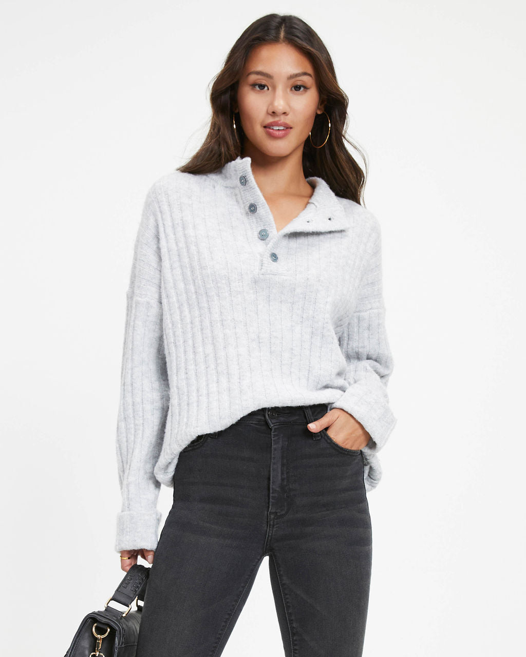 Gilbert Henley Knit Pullover Sweater - Heather Grey