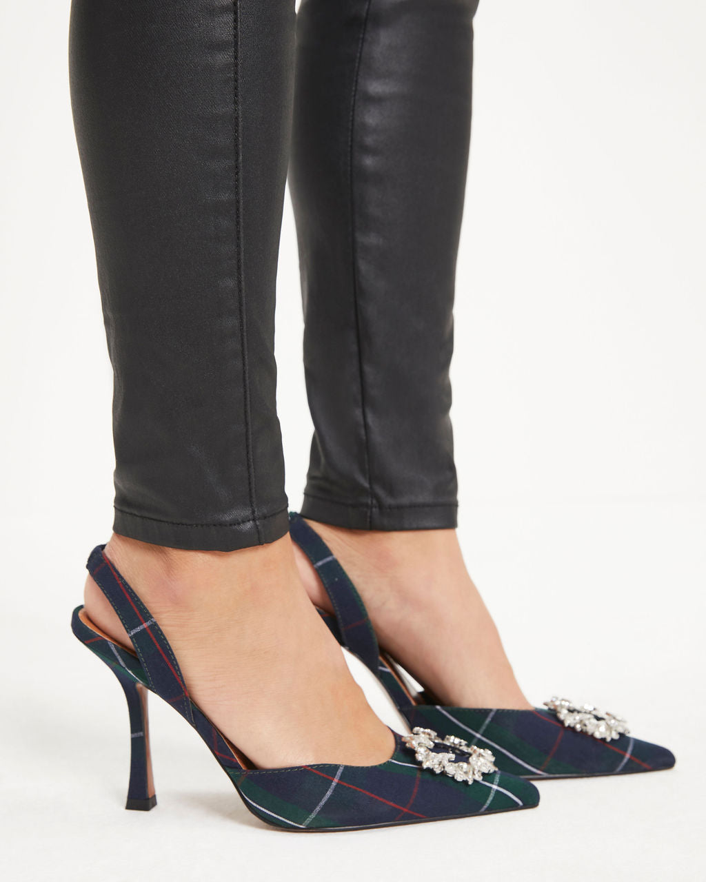 Noella Plaid Embellished Slingback Heel