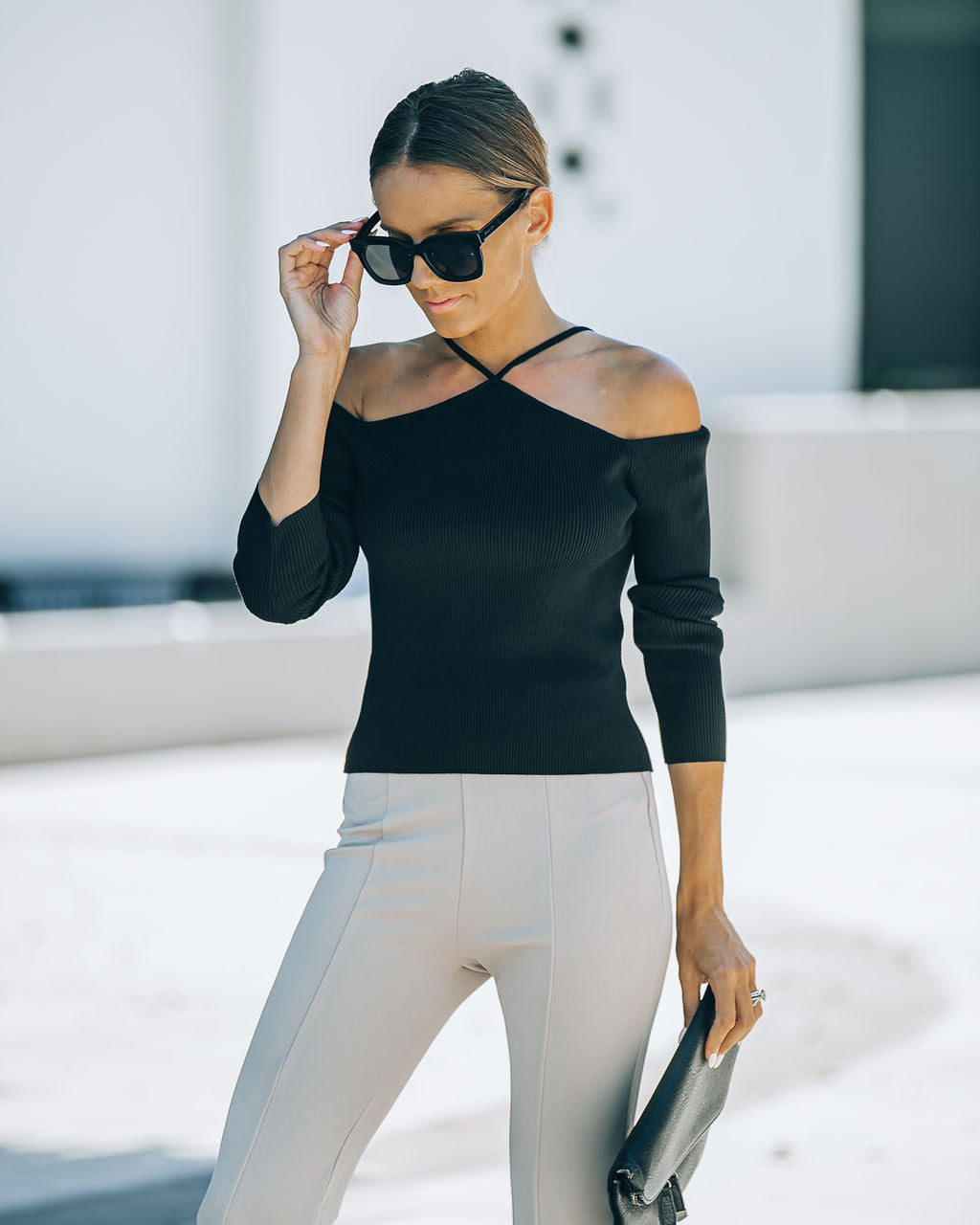 Real Crowd Pleaser Off The Shoulder Ribbed Top - Black