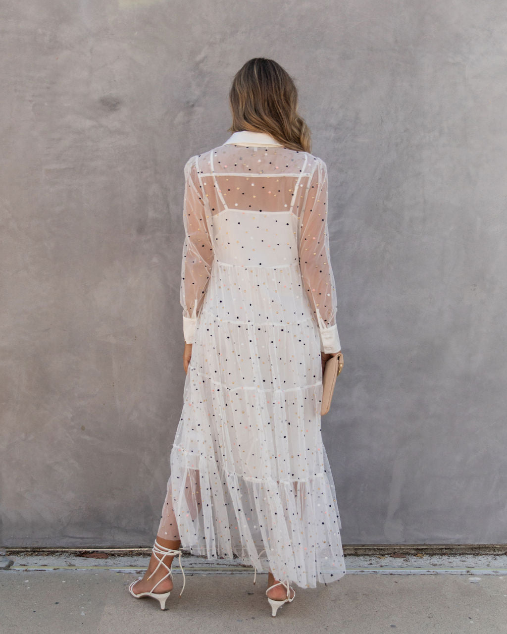 Joaquin Embroidered Mesh Tiered Maxi Dress - White - FINAL SALE